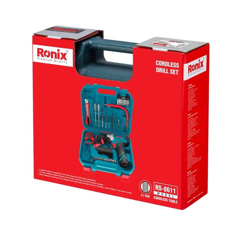 کیت دریل شارژی چکشی 12 ولت 35 پارچه رونیکس مدل RS-8611